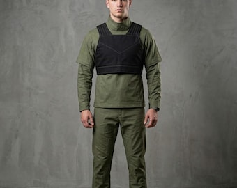 Star Wars Bounty Hunter Cosplay | Custom Olive Flight Suit | Mandalorian Flak Vest Set