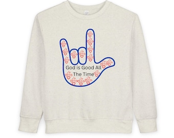 Felpa per bambini con la scritta "Ti amo" in lingua dei segni americana (ASL) / Maglietta con cuori cristiani e citazioni bibliche