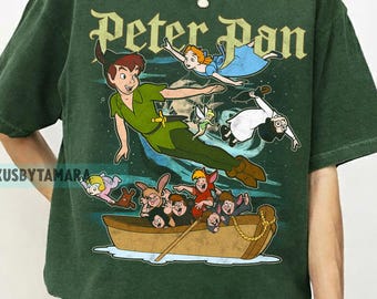 Camiseta de Disney Peter Pan, Camiseta vintage de Nunca Jamás, Camiseta de Campanilla, Camiseta con estampado de dibujos animados retro