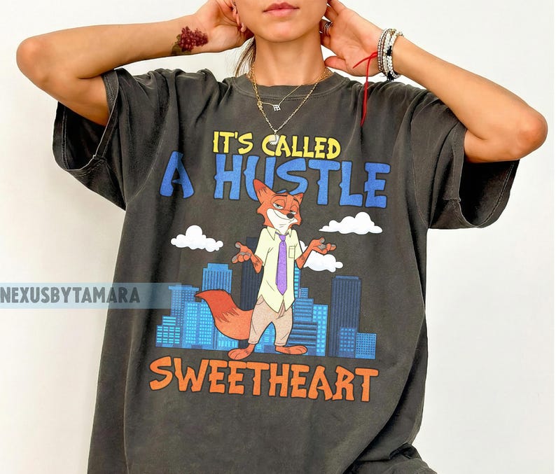 「It's Called A Hustle」ヴィンテージTシャツ、ズートピアTシャツ、ジュディ・ホップス、ニック・ワイルド、ディズニーランド家族旅行 画像 2