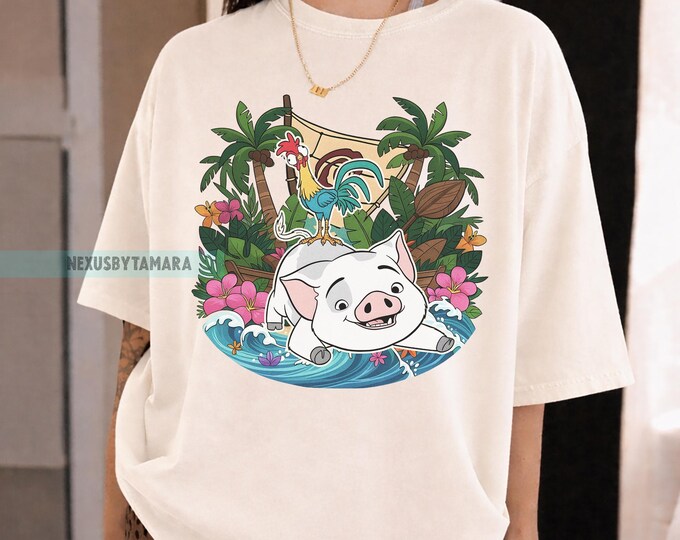 Comfort Colors Moana Hei Hei Pua Floral Shirt, Distressed Tropical