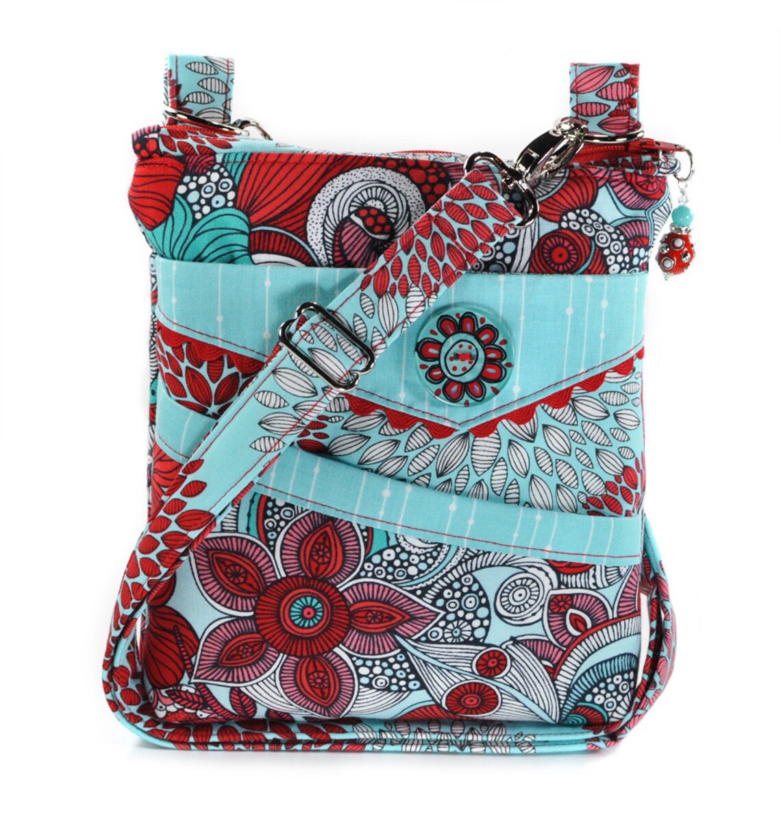Small Zipper Crossbody Bag Red Turquoise Etsy