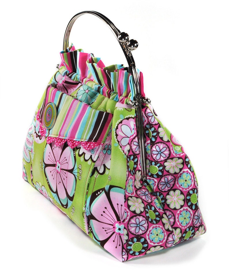 Handbag Hot Pink Lime Green Flowers Shoulder Bag Etsy