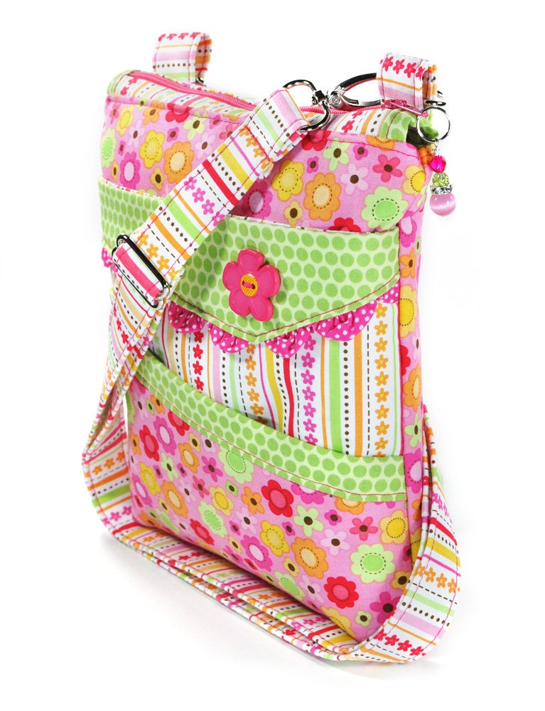Small Crossbody Bag Hot Pink Lime Green Neon Flowers Etsy