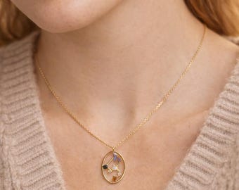 925 Sterling Silber Oval Konstellation Halskette | Geburtsstein-Tierkreis-Anhänger, himmlischer Schmuck