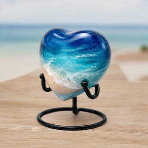Hjärtformad miniurna – havsvågsdesign, liten minnessak upp till 20 kubiktum