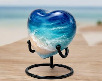 Heart Shape Mini Urn – Ocean Wave Design, Small Keepsake Up To 20 Cubic Inches