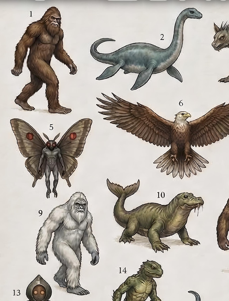 Cryptids of the World Poster – Illustrated Cryptid Guide | Bigfoot ...