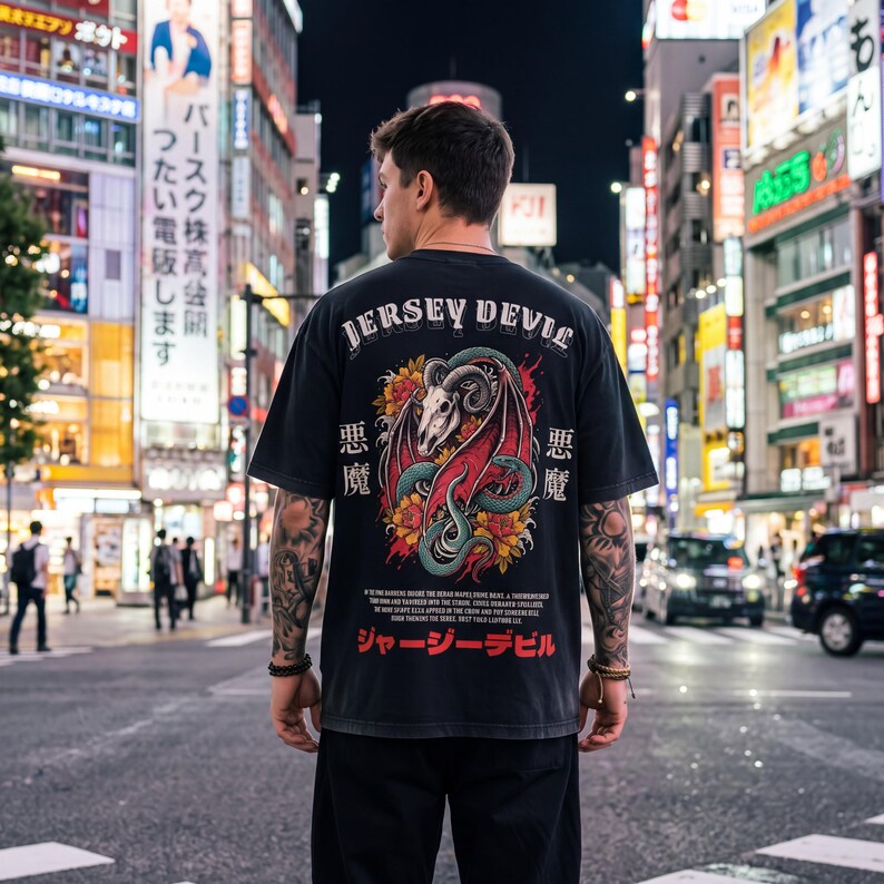 Red Devils Nj JERSEY DEVIL Japanese Streetwear T-shirt | Irezumi Tattoo Cryptid Tee ...