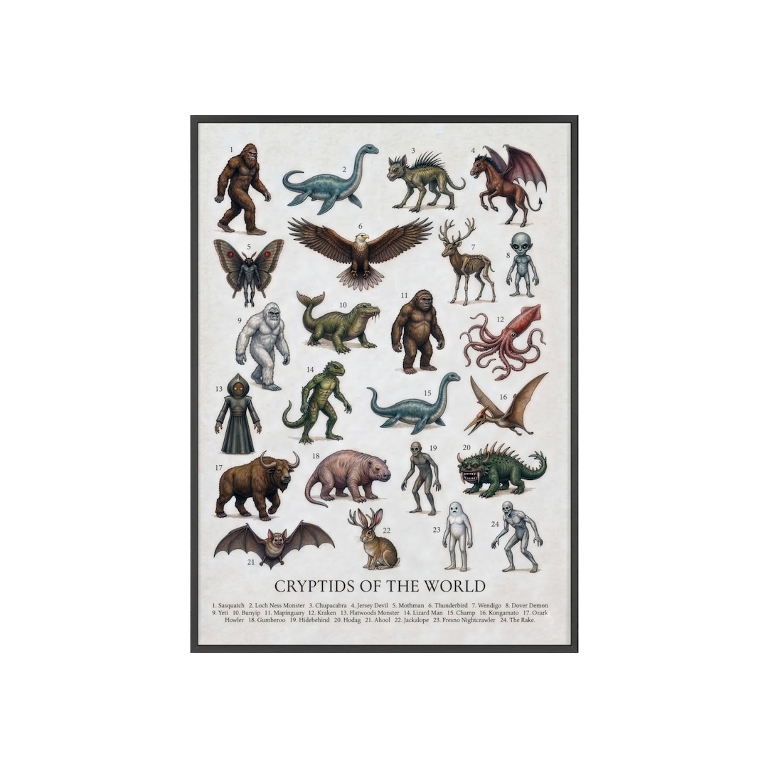 Cryptids of the World Poster – Illustrated Cryptid Guide | Bigfoot ...
