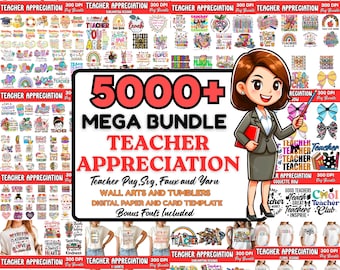 5000+ Teacher png bundle school holiday teacher appreciation retro boho teach love inspire back to school rainbow teacher life sublimation
