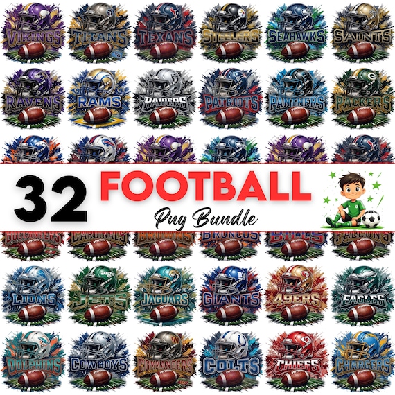 32 Football Team Mascots PNG Bundle, Game Day Clipart (Digital Download)
