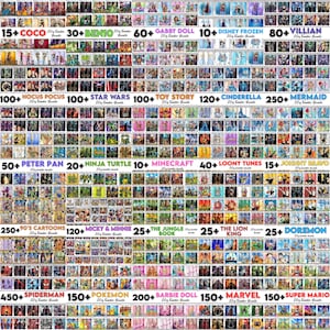 May include: A grid of various tumbler bundles featuring popular cartoon and movie characters. Titles include "Coco", "Ben 10", "Gabby Doll", "Disney Frozen", "Hocus Pocus", "Star Wars", "Toy Story", "Cinderella", and "Mermaid".