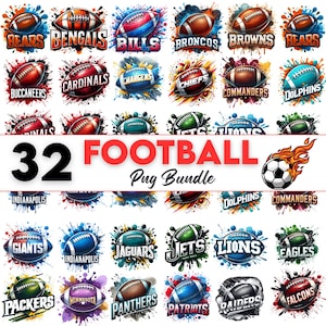 32 Football Png Bundle, 3d Footbal Clipart Bundle Design, Digital Print Download