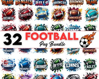 32 Football Png Bundle, 3d Footbal Clipart Bundle Design, Digital Print Download