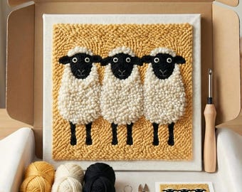 Punch Needle Kit für Anfänger - Flauschiges Schaf | DIY Embroidery Starter Set