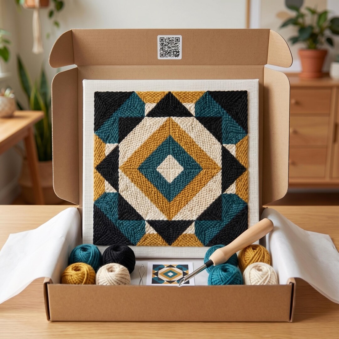 Punch Needle Kit – Geometric Boho Prism: Deep Teal Embroidery Set ...