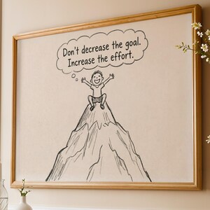Verlaag de doelafdruk niet, motiverende kunst aan de muur, decor kinderkamer, poster groeimindset, bergschets digitale download