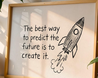 Lámina "Crea el futuro", arte mural motivacional, póster con boceto de cohete, decoración de oficina, descarga digital para la mentalidad de crecimiento en la habitación de los niños.