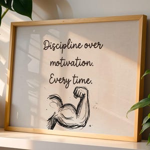 Discipline Over Motivation Print, Gym Wall Art, Home Gym Decor, Fitness Motivational Poster, Muscle Sketch Digital Download, Mindset Art