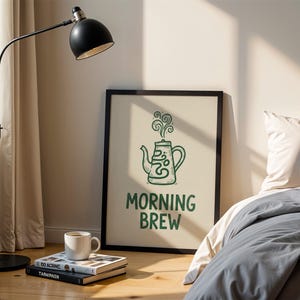Morgonbrygdtryck, tekannakonst, minimalistisk köksväggdekoration (digital nedladdning)