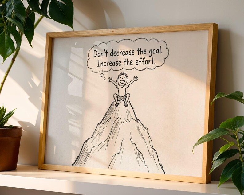 Don't Decrease The Goal Print, Motivational Wall Art, Kids Room Decor, Growth Mindset Poster, Mountain Sketch Digital Download image 3