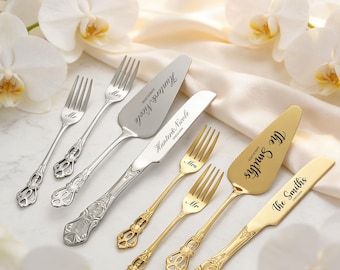 Conjunto de 4 Facas Gravadas para Cortar Bolo, Faca para Servir Doces de Noiva, Presente Personalizado para Casamento, Presente para o Dia das Mães, Presente para a Noiva
