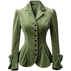 Frauen Gothic Samt Blazer - Viktorianischer Western-Stil Mantel - Dunkle Academia-Jacke - Formelle Jacke mit Knöpfen - Damen Samtjacken - Blazer