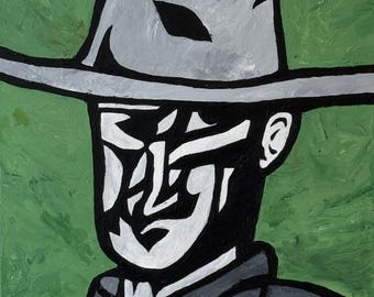 Borracho Painting 20x20 | Modern Western Portrait | Cowboy Wall Art | Original Acrylic Canvas