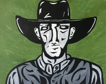 Hardship Painting 36x48 | Modern Western Portrait | Cowboy Wall Art | Original Acrylic Canvas