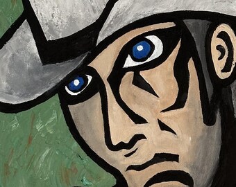 Gunfight Painting 14x11 | Modern Western Portrait | Cowboy Wall Art | Original Acrylic Canvas