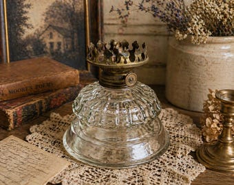 Vintage Glass Oil Lamp Base Brass Burner Rustic Antique Style Farmhouse Decor Collectible
