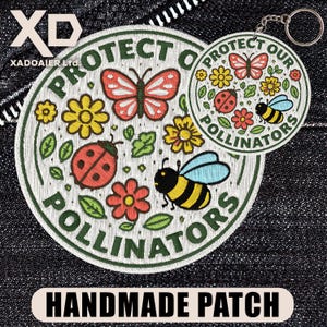 Protect Our Pollinators Patch Funny Meme Humor Bee Butterfly Ladybug Nature Embroidered Patch Iron On Keychains Hook & Loop For Jacket Jeans