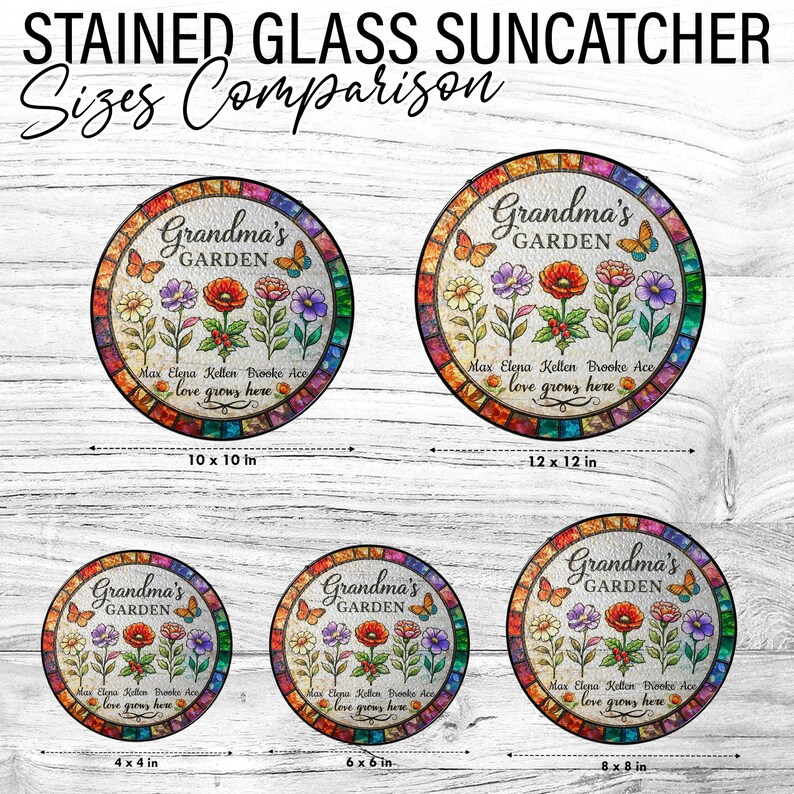 Custom Grandmas Garden Kids Name Stained Glass Suncatcher Personalized ...