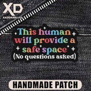 This Human Will Provide A Safe Space Patch Pride Rainbow LGBTQ Diversity Embroidered Patch Iron On Keychains Hook & Loop For Jacket Jeans