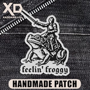 Feeling Froggy Patch Medieval Fantasy Renaissance Funny Frog Gothic Embroidered Patch Iron On Keychains Hook & Loop For Jacket Hat Jeans