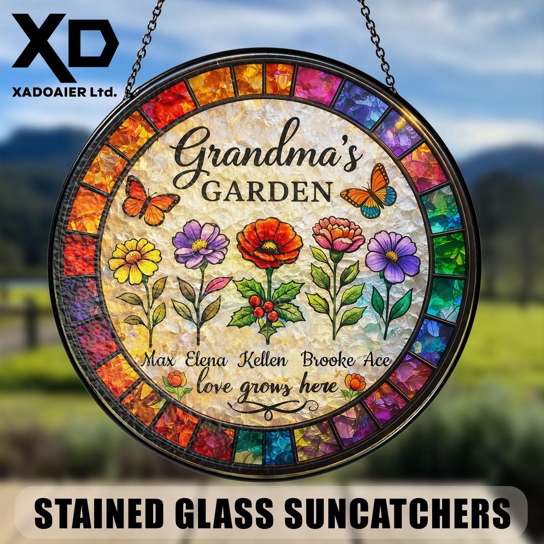 Custom Grandmas Garden Kids Name Stained Glass Suncatcher Personalized ...
