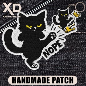Nope Black Cat Crown Patch Funny Meme Political Resist Humor Embroidered Patch Iron On Keychains Hook & Loop For Jacket Hat Jeans Backpack