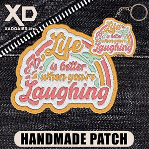 Life Is Better When Youre Laughing Patch Positive Quote Funny Meme Humor Embroidered Patch Iron On Keychains Hook & Loop For Jacket Jeans