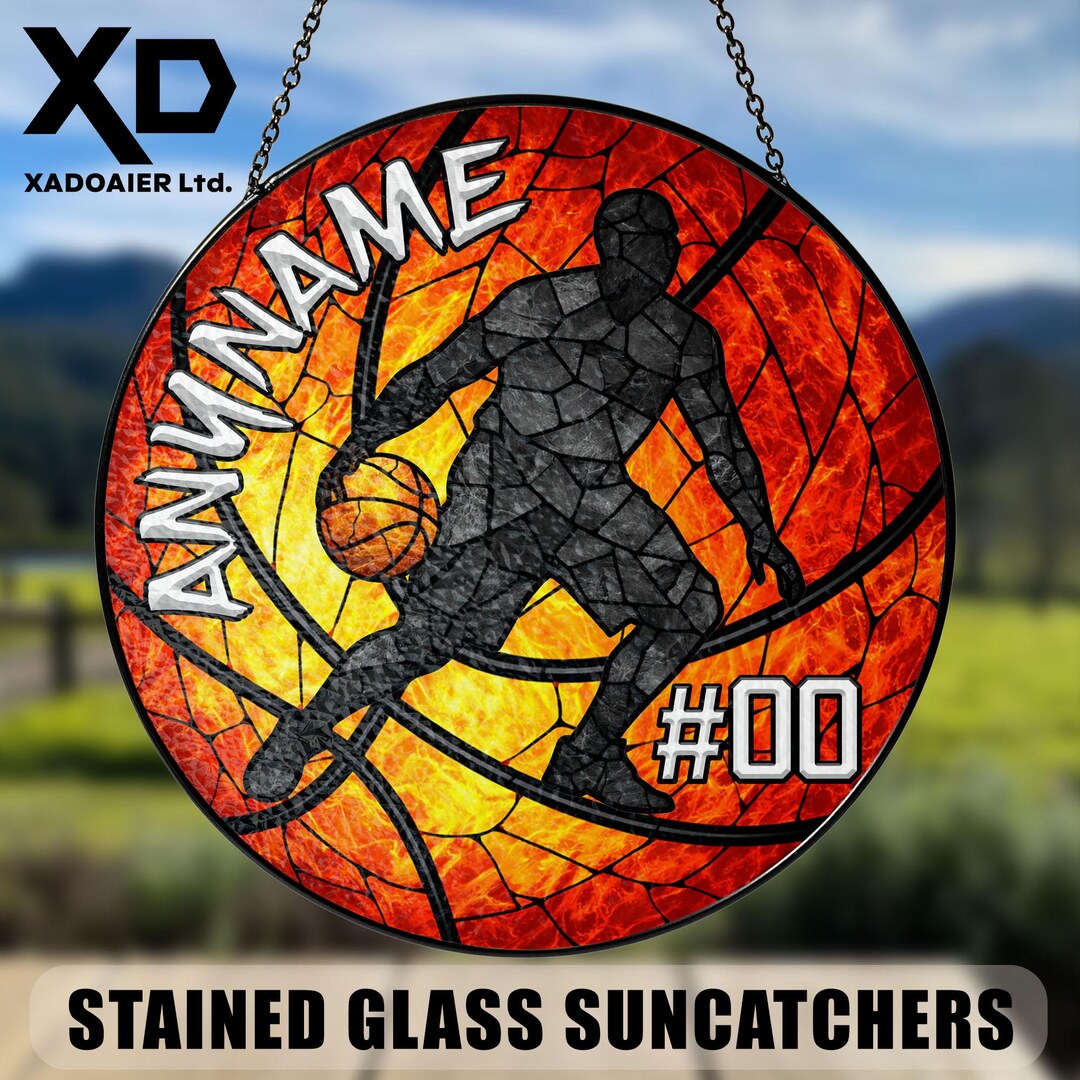 Custom Basketball Sports Stained Glass Suncatcher Personalized Player ...