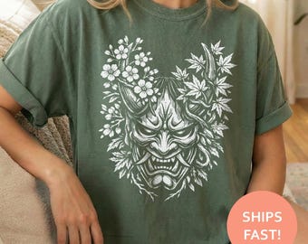 Camiseta Oni Mask Sakura, Camiseta Oni Mask, Camiseta de demonio japonés, Camiseta Hannya Mask, Top oscuro de Japón