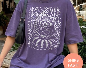 Red Panda Bamboo Shirt, Cute Panda TShirt, Forest Animal Tee, Botanical Wildlife T-Shirt, Nature Illustration Top