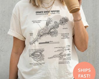 Ghost Pipefish Shirt, Pipefish Anatomy TShirt, Marine Species Tee, Ocean Biology T-Shirt, Reef Creature Top