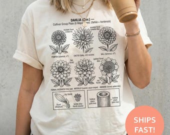 Dahlia Anatomy Shirt, Dahlia Botanical TShirt, Flower Diagram Tee, Botanical Illustration T-Shirt, Floral Science Top