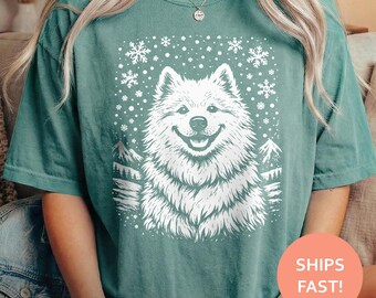 Samoyed Snowflake Smile Shirt, Samoyed Winter Dog TShirt, Arctic Dog Tee, Snow Dog T-Shirt, Winter Animal Top
