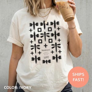 Kasuri Ikat Pattern Shirt, Japanese Textile TShirt, Woven Blur Tee, Minimal Folk T-Shirt, Pattern Top