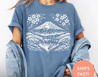 Mount Fuji Cherry Blossom Shirt, Japan Landscape TShirt, Sakura Mountain Tee, Japanese Art T-Shirt, Scenic Nature Top