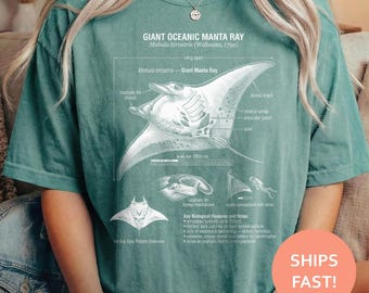 Camiseta con anatomía de manta raya gigante, camiseta con diagrama de manta raya, camiseta de biología marina, camiseta de ciencias oceánicas, camiseta educativa sobre el océano.