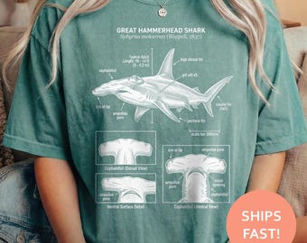 Hammerhead Shark Shirt, Shark Anatomy TShirt, Ocean Illustration Tee, Marine Biology T-Shirt, Shark Lover Top, Scientific Plate, Ocean Life