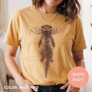 Otter-Wasser-Shirt, Otter-Spiegelbild-T-Shirt, süßes Geschenk für Flussotter-Fans, Cottagecore-Wildtier-T-Shirt, Geschenk für Naturliebhaber